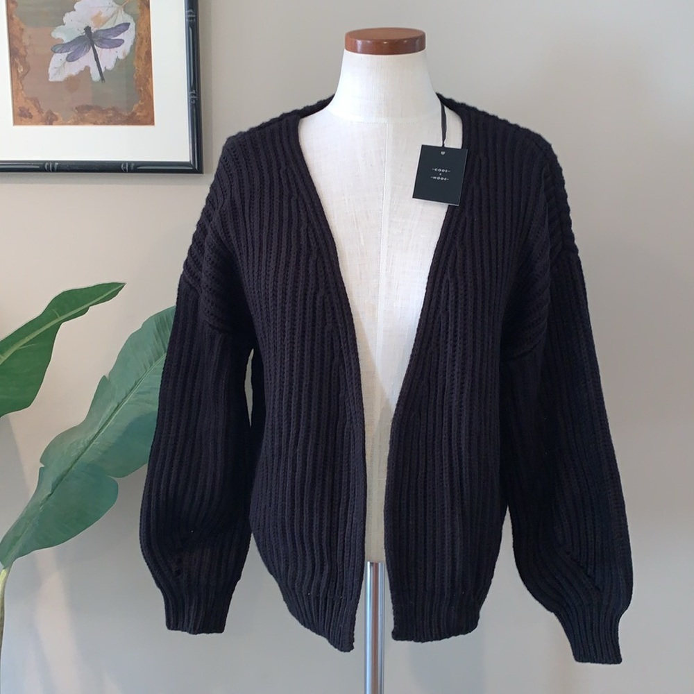 NWT Nordstrom Code x Mode Black Ribbed Cardigan w/ Dolman Sleeve, Various Sizes